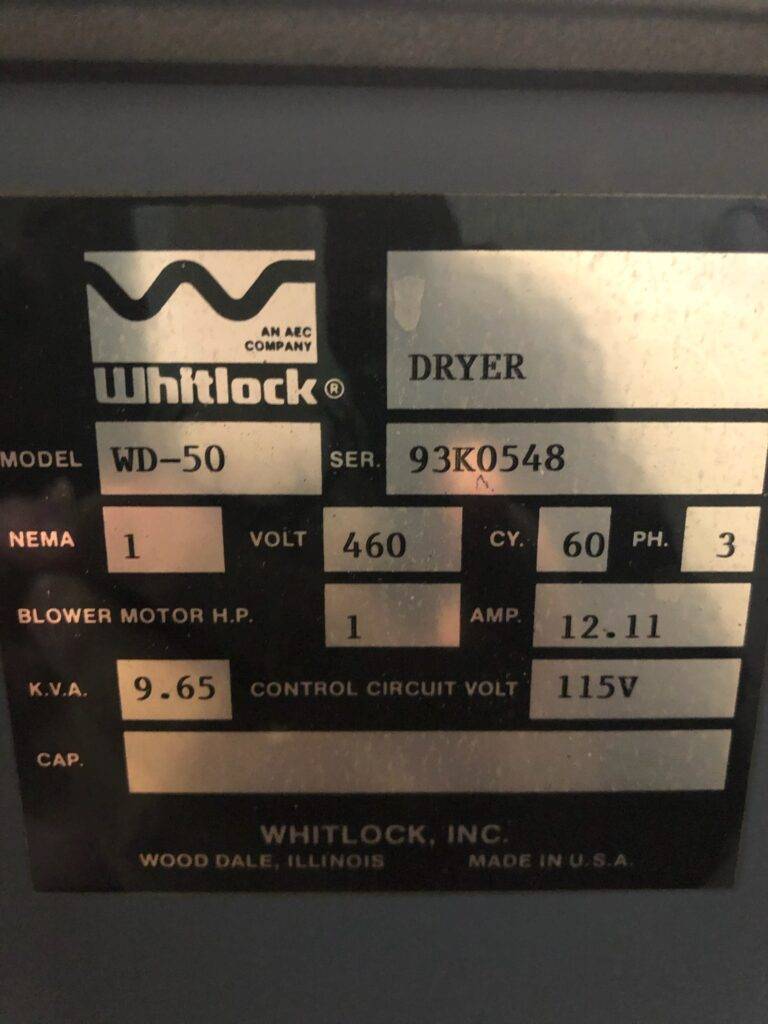 1993 WHITLOCK WD-50 DRYERS | Aqua Poly Equipment Company